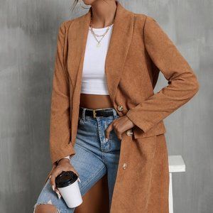 Clearance Brand New Shawl Collar Flap Detail Corduroy Coat Brown